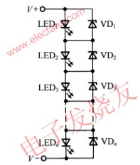 LED应用中常见的连接形式介绍,带并联齐纳二极管串联连接形式 www.elecfans.com,第3张