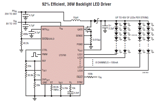 Linear LT3760 8路LED驱动解决方案 (应用电,第3张
