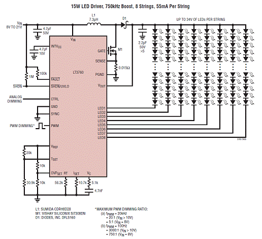 Linear LT3760 8路LED驱动解决方案 (应用电,第6张