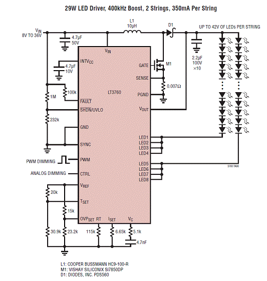Linear LT3760 8路LED驱动解决方案 (应用电,第7张
