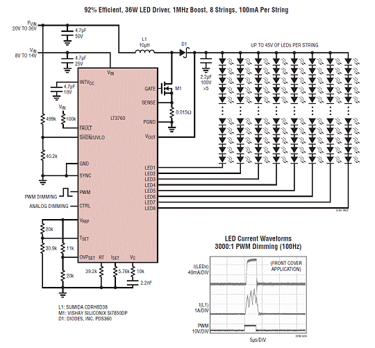 Linear LT3760 8路LED驱动解决方案 (应用电,第4张