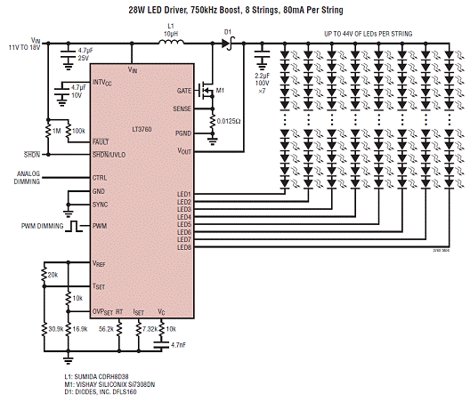Linear LT3760 8路LED驱动解决方案 (应用电,第5张