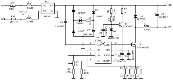 PT4107_DB03全电压20W日光灯开关恒流源的特性及原理,第2张