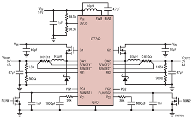 开关稳压器DCDC控制器LT3742的性能特点及应用范围,开关稳压器DC/DC控制器LT3742的性能特点及应用范围,第2张