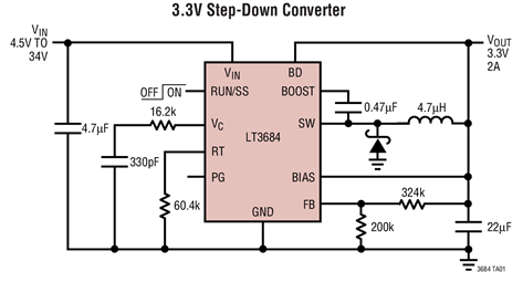 2.8MHz降压型DCDC转换器LT3684的性能特点及应用范围,2.8MHz降压型DC/DC转换器LT3684的性能特点及应用范围,第2张
