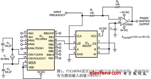 微控制器控制模拟移相器设计,图1PIC16F84设置AD5227数字电位器的电阻精确控制有关模拟输入的输出移相,第2张