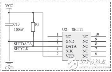 基于蓝牙BLE的温湿度传感器节点设计方案,图4 SHT11连接电路图,第5张