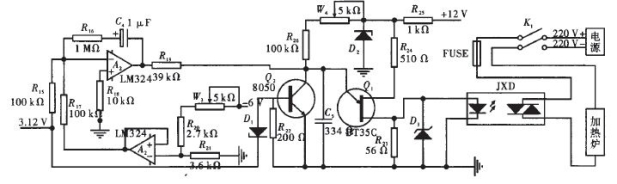 简易实用的模拟温控电路设计,比例积分、电压比较、移相触发及超温保护电路,第5张