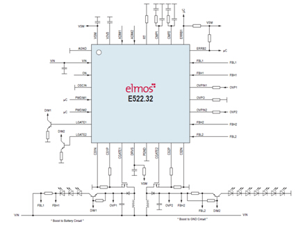 elmos推多款汽车LED照明及马达驱动解决方案,E522.3x典型应用电路,第2张