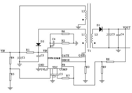 便携式笔记本车载适配器方案简介,PWM controller + MOSFET实现FLYBACK 示意图,第2张