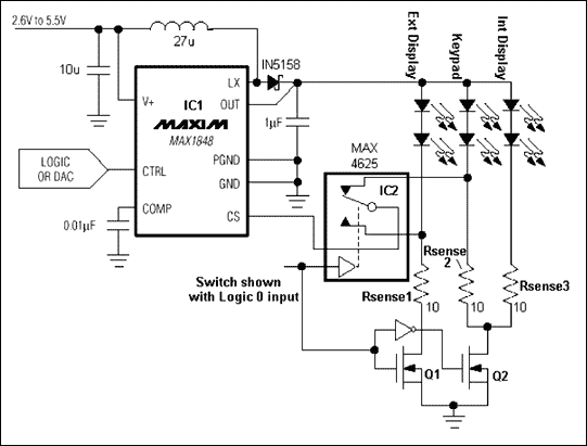 Driving White LEDs in Clamshel,Figure 1.  This circuit in is based around the MAX1848 (IC1) white LED driver.,第2张