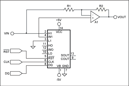 Tech Brief 2: Dual-Polarity Am,Figure 2. Using a digital potentiometer in place of S1 and S2 allows digital control of the gain of this circuit to be swept from -1 to +1. A feature of the DS1267 is that it powers up with the wiper in the center of the pot, resulting in equal levels being present at the inverting and noninverting inputs. This causes no output from the op amp, creating an effective power-on mute function.,第4张
