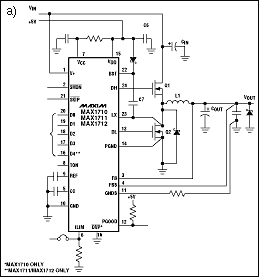 Layout Considerations for Non-,Figure 1. Operation of the MAX1710 synchronous step-down controller is depicted by an application circuit (a) and an internal block diagram (b).,第2张
