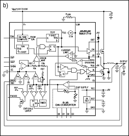 Layout Considerations for Non-,Figure 1. Operation of the MAX1710 synchronous step-down controller is depicted by an application circuit (a) and an internal block diagram (b).,第3张
