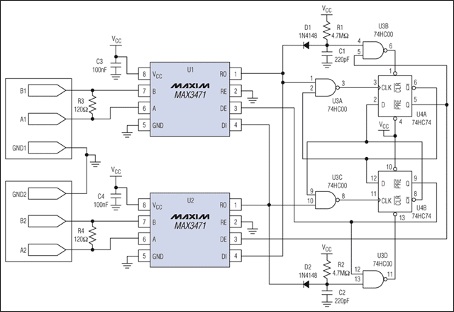 待机电流小于3&micro;A的RS-422中继器,图1. 待机电流只有3µA的RS-422中继器。,第2张
