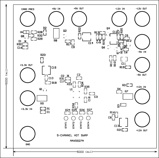 5通道(3路+V和2路-V)热插拔参考设计,图23. 参考设计PCB元件布局,第24张