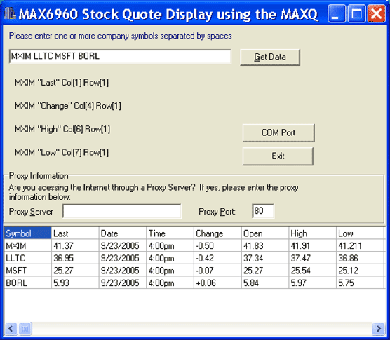 利用MAXQ2000和MAX6960构建股价显示系统,图3. Windows程序通过Internet获取MXIM的股票价格,第4张