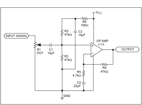 使用DS1802按钮数字电位器创建音频放大器与衰减-Usin,Figure 4. Mechanical potentiometer circuit for conversion to a digital potentiometer.,第9张