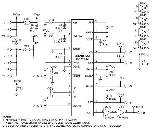 选择MAXQ2000微控制器和MAX1132 ADC接口的S,图1. MAX1132评估板原理图,第2张