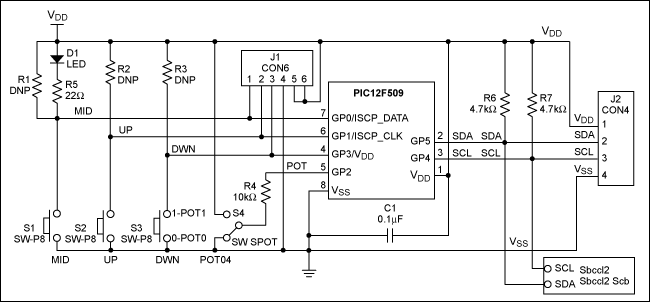 构建DS1803DS1805数字电位器的按键控制器,图1. PIC12F509接口电路 ,第2张
