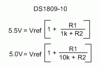 控制变压电源使用DS1809-Controlling a V, Equation 2. VOUT Calculation for 5.0V to 5.5V range.,第4张