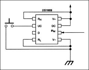 LCD对比度控制的半导体数字电位器-LCD Contrast,Figure 5. DS1669 Single pushbutton configuration (typical example).,第8张
