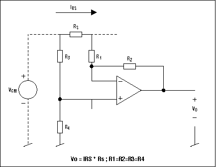 高侧电流检测的测量：集成电路和原则-High-Side Cu,Figure 4. The differential amplifier is a basic component in high-side current measurements.,第5张