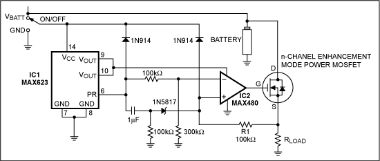 超载保护电路电池和电源-Overload Circuitry,Figure 1. This logic-controlled switch circuit provides short-circuit protection at RLOAD.,第2张