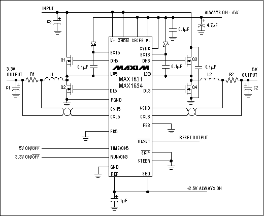 电力保护3V5V双电源系统-Power Conservat,Figure 1. This standard application circuit features a second-generation multi-output step-down DC-DC converter IC.,第2张