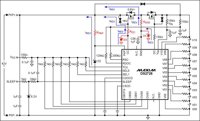 利用DS2726在充电器反接时保护Li+电池,图1. 对DS2726典型应用电路进行修改，使其在充电器反接时免于损坏。,第2张
