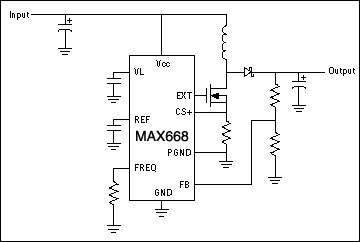 Proper Layout and Component Se,Figure 3. This step-up switching regulator lacks synchronous rectification, but is otherwise similar to the step-down type, with inputs and outputs swapped.,第4张