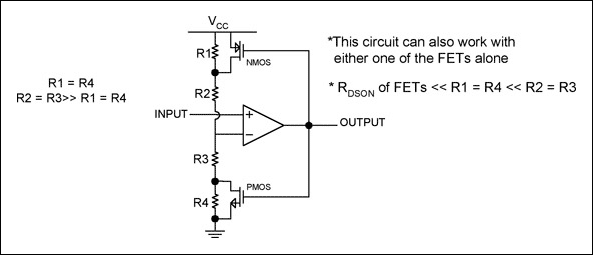 建立比较器的外部滞回电压,图7. 通过外部MOSFET和电阻构成滞回电路,第8张