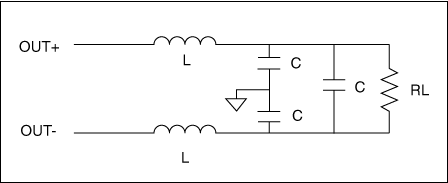 Class D Audio Amplifier Output,Figure 6. This 2-pole, differential-mode filter serves the example in the text. Inductor values are 4.7µH, capacitor values are 0.047µF, and the speaker impedance (RL) is 8ohm.,第7张