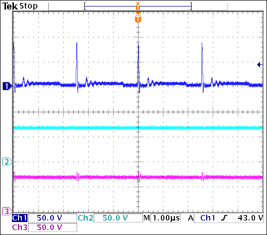 雪崩光电二极管(APD)偏置电源及其电流监测,图3. VIN = 3.3V、APD电流为4mA时的LX节点电压(通道1)、VOUT (通道2)和APD输出(通道3)。,第4张