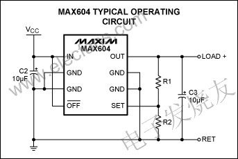 基于DS1859双通道可变电阻和MAX604的补偿稳压器温漂,MAX604可调节输出配置 www.elecfans.com,第2张