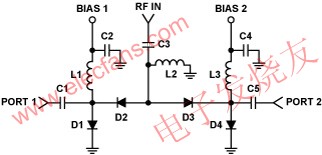 PIN二极管驱动器及运算放大器应用,典型单刀双掷(SPDT) RF开关电路 www.elecfans.com,第9张