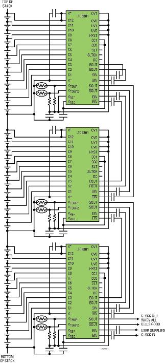 在非完美电池管理系统中的故障监视,任何数量的 LTC6801 电池监视器都可以叠置,第5张
