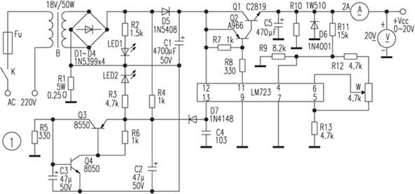 利用LM723具有过流保护的直流可调稳压电源,第2张