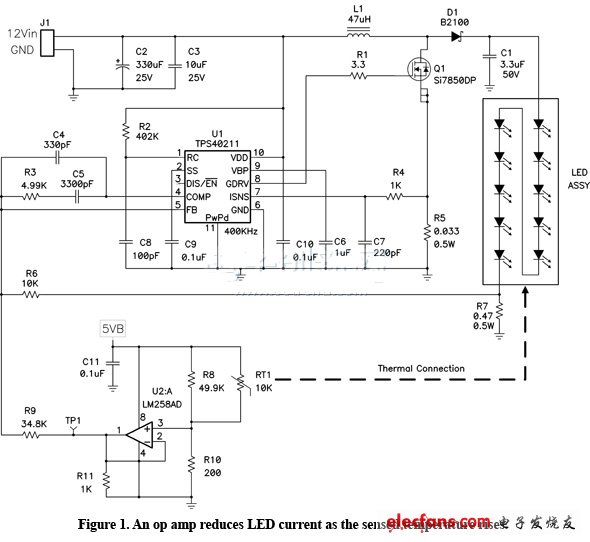 如何解决LED散热难题？,检测温度上升时运算放大器降低LED电流,第2张