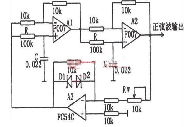 一阶有源相移振荡器电路图分享,　　有源相移振荡器（F007）电路,第3张