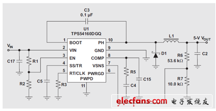 应对高频率高输入电压DCDC转换器设计挑战的方法,TPS54160 参考示意图,第5张