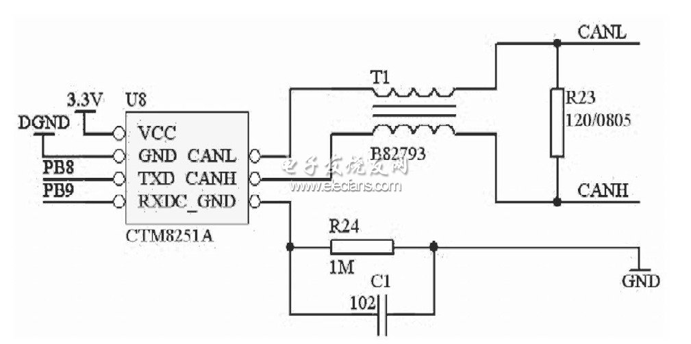 一种智能电表集中器设计方案,图2CAN接口硬件电路图,第3张