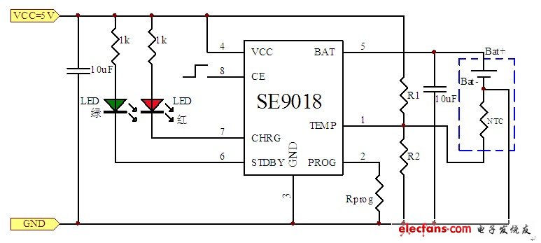 智能大电流锂离子电池线性充电方案,图3  SE9018典型应用电路,第4张