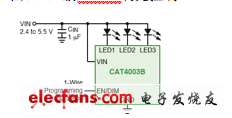 低压便携设备背光或闪光应用的LED驱动器设计方案,CAT4003B线性背光驱动器应用电路,第8张
