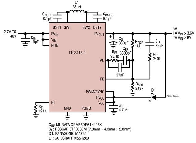 LTC3115-1 宽输入电压范围 (2.7V 至 40V)、高效率、300kHz、低噪声 5V 稳压器,第2张