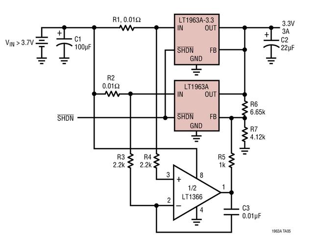 LT1963A 通过稳压器的并联以提供较高的输出电流,第2张