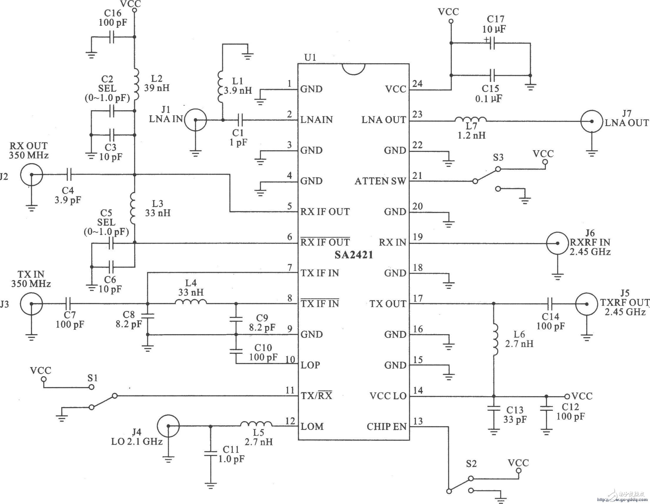 收发器SA2421的技术特点和应用电路,收发器SA2421的技术特点和应用电路,第2张